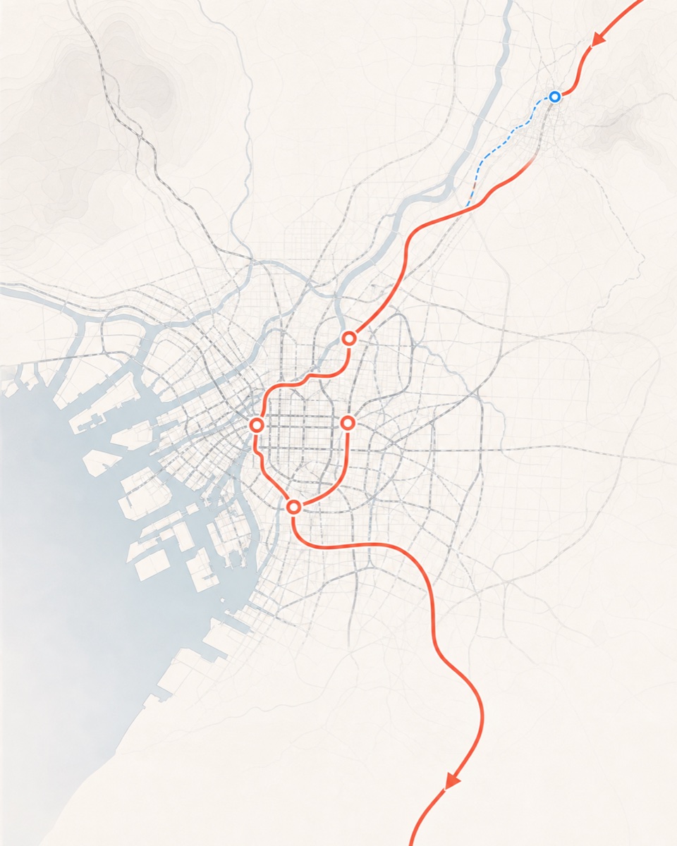 Modern route map for Osaka + Kyoto · 4 nights